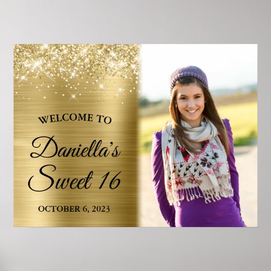 Glittery Pale Gold Glam Soft Edge Foto Sweet 16 Poster (Vorne)