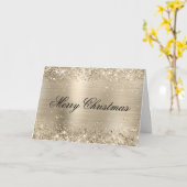 Glittery Pale Gold Metallic Pink Family Photo Karte (Gelbe Blume)