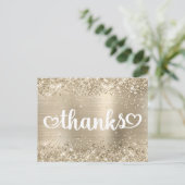 Glittery Pale Gold Niedlich Hearts Sweet 16 Danke Postkarte (Stehend Vorderseite)