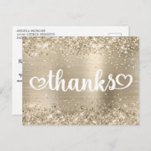 Glittery Pale Gold Niedlich Hearts Sweet 16 Danke Postkarte (Vorne/Hinten)