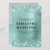 Glittery Pale Turquoise Foil Abschluss Ankündigung (Vorne/Hinten)