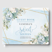 Glittery Pastel Blue White Peonies 16 . Geburtstag Gästebuch (Vorderseite)