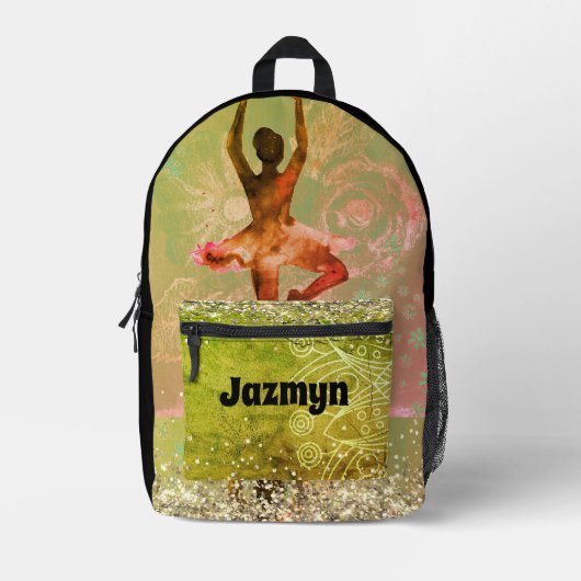 Glittery Pastel Watercolor Ballerina Personalisier Bedruckter Rucksack (Vorderseite)