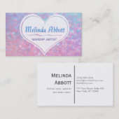 Glittery Pastellblaues und rosa mit Herzen Visitenkarte (Vorne/Hinten)