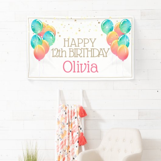 Glittery Pastels Girl's Happy Birthday Banner (Insitu)