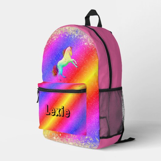 Glittery Pastels Rainbow Unicorn Personalisiert Bedruckter Rucksack (Rückseitige Ecke Rechts)
