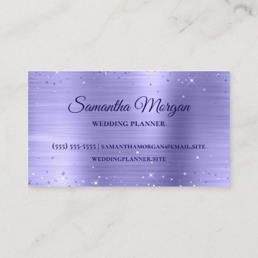 Glittery Periwinkle Foil Extravagant Monogram Visitenkarte (Rückseite)