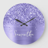 Glittery Periwinkle Foil Name Große Wanduhr (Vorderseite)