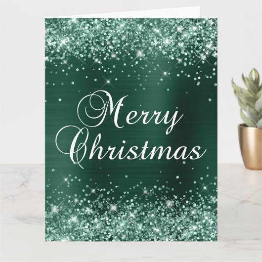 Glittery Pine Green Foil Frohe Weihnachten Karte (Kleine Pflanze)
