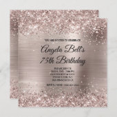 Glittery Pink Champagne Faux Foil 75th Birthday Einladung (Vorne/Hinten)