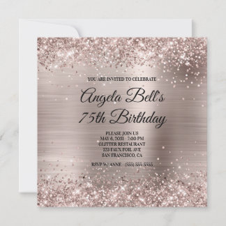 Glittery Pink Champagne Faux Foil 75th Birthday Einladung