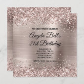 Glittery Pink Champagne Faux Foil Fancy Monogram Einladung (Vorne/Hinten)