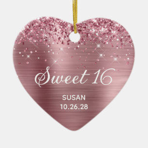 Glittery Pink Foil Sweet 16 Foto Keramik Ornament