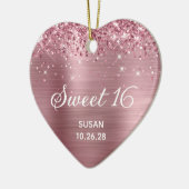 Glittery Pink Foil Sweet 16 Foto Keramik Ornament (Links)
