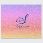 Glittery Pink Lila Ombre Monogramme Name Niedlich Geschenkpapier (Flach)