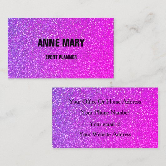 Glittery Pink Lila Ombre Wedding Event Planner Visitenkarte (Vorne/Hinten)