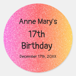 Glittery Pink Orange 17. Geburtstag Custom Age 202 Runder Aufkleber