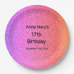 Glittery Pink Orange 17. Geburtstag Custom Age Nie Pappteller