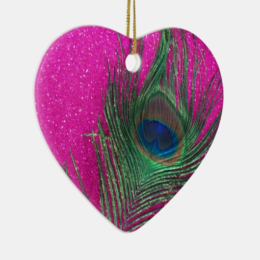 Glittery Pink Peacock Feather Keramikornament (Rechts)