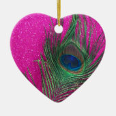 Glittery Pink Peacock Feather Keramikornament (Vorne)