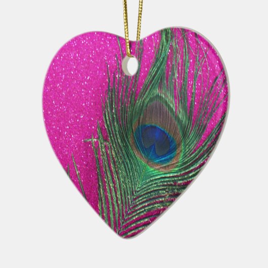 Glittery Pink Peacock Feather Keramikornament (Links)