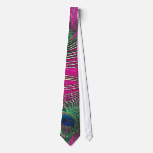 Glittery Pink Peacock Feather Krawatte (Vorderseite)