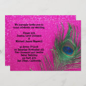 Glittery Pink Pfauenhochzeit Einladung (Vorne/Hinten)