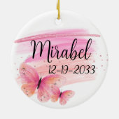Glittery Pink Rose Butterfly Personalisiert Keramik Ornament (Hinten)
