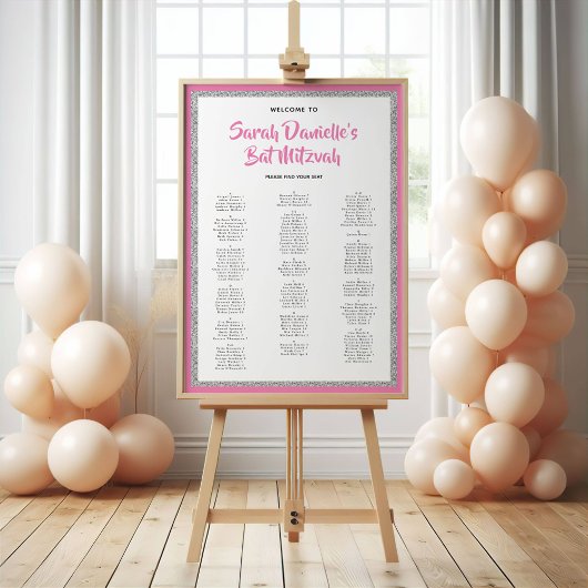 Glittery Pink Silver Alphabetic Seekarte Poster
