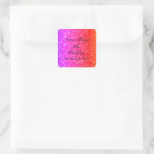 Glittery Pink Sparkle Individuelle Name 16. Geburt Quadratischer Aufkleber (Tasche)
