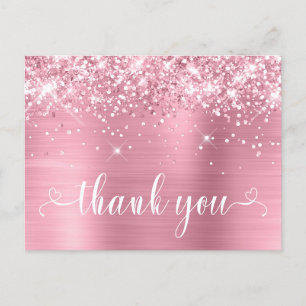 Glittery Pink Sweet 16 Herzen Vielen Dank Postkarte