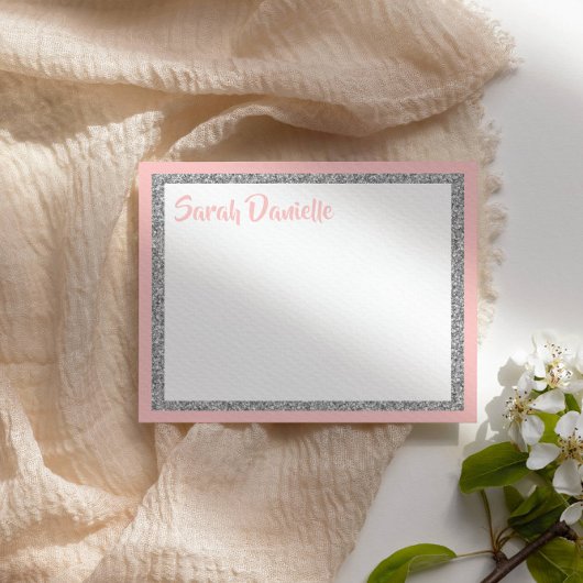 Glittery Pink und Silber Vielen Dank Flachkarte Dankeskarte