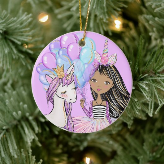 Glittery Pink Unicorn Girls Birthday Keramik Ornam Keramik Ornament (Baum)