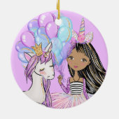 Glittery Pink Unicorn Girls Birthday Keramik Ornam Keramik Ornament (Hinten)