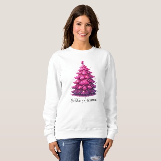 Glittery Pink Weihnachtsbaum Sweatshirt (Vorne ganz)