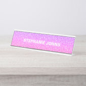 Glittery Pink White Silver Monogram Name Custom Schreibtischnamensplakette (Vorderseite )