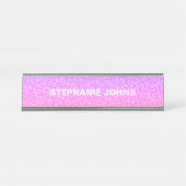 Glittery Pink White Silver Monogram Name Custom Schreibtischnamensplakette (Vorderseite )