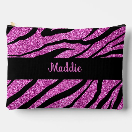 Glittery Pink Zebra Streifen Muster Zubehörtasche (Vorderseite)