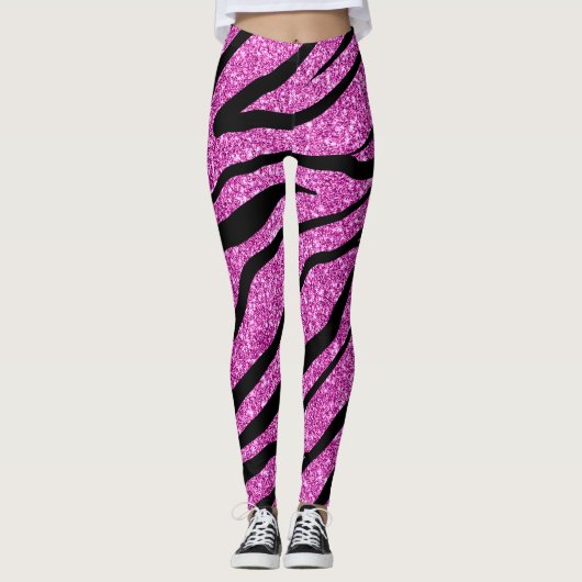 Glittery Pink Zebra Wildtier Muster Leggings (Vorderseite)