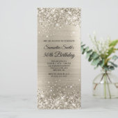 Glittery Platinum 50. Geburtstag Einladung (Stehend Vorderseite)