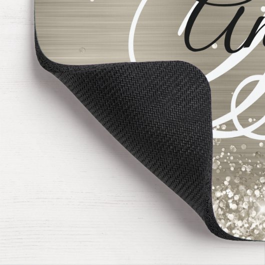 Glittery Platinum Brushed Foil Monogram Mousepad (Ecke)