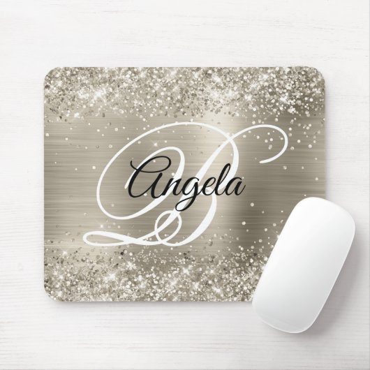 Glittery Platinum Brushed Foil Monogram Mousepad (Mit Mouse)