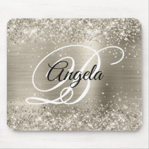 Glittery Platinum Brushed Foil Monogram