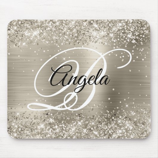 Glittery Platinum Brushed Foil Monogram Mousepad (Vorne)