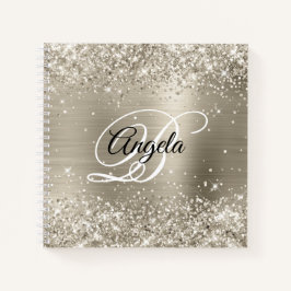 Glittery Platinum Brushed Foil Monogram Notizblock