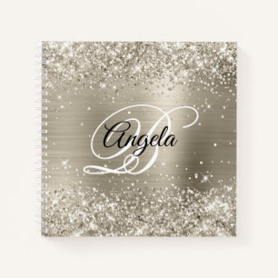 Glittery Platinum Brushed Foil Monogram Notizblock