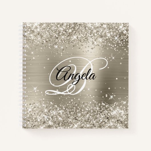 Glittery Platinum Brushed Foil Monogram Notizblock (Vorderseite)