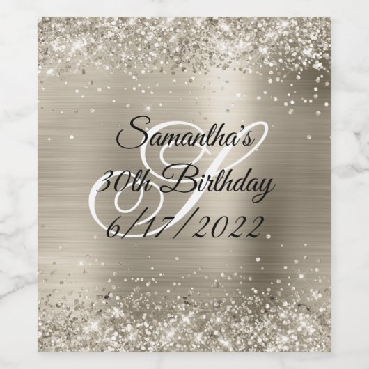 Glittery Platinum Foil 30. Geburtstag Weinetikett (Einzelnes Label)