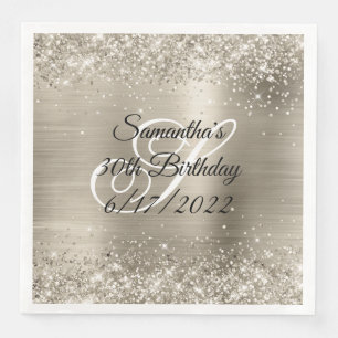 Glittery Platinum Foil Mit Monogramm 30. Geburtsta Serviette