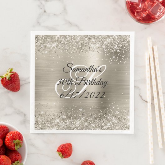 Glittery Platinum Foil Mit Monogramm 30. Geburtsta Serviette (Beispiel)